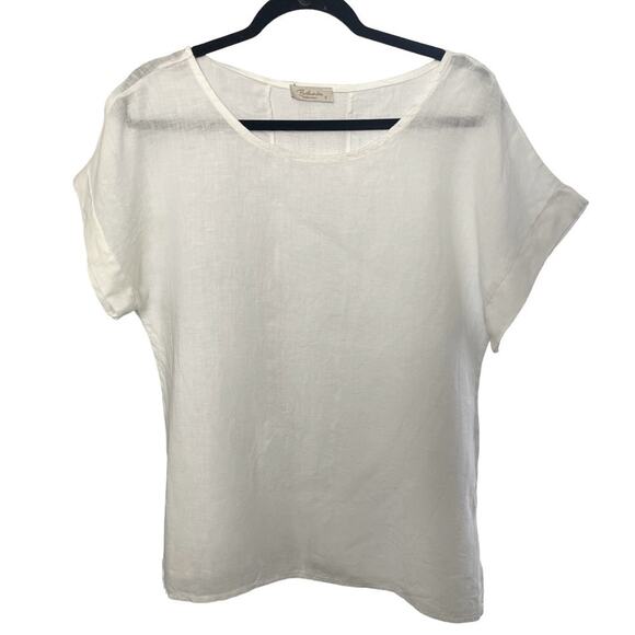 Crisp White Linen Made in Italy Bella Umbra Top, Minimalist, Lagenlook, Boho S - Picture 1 of 6